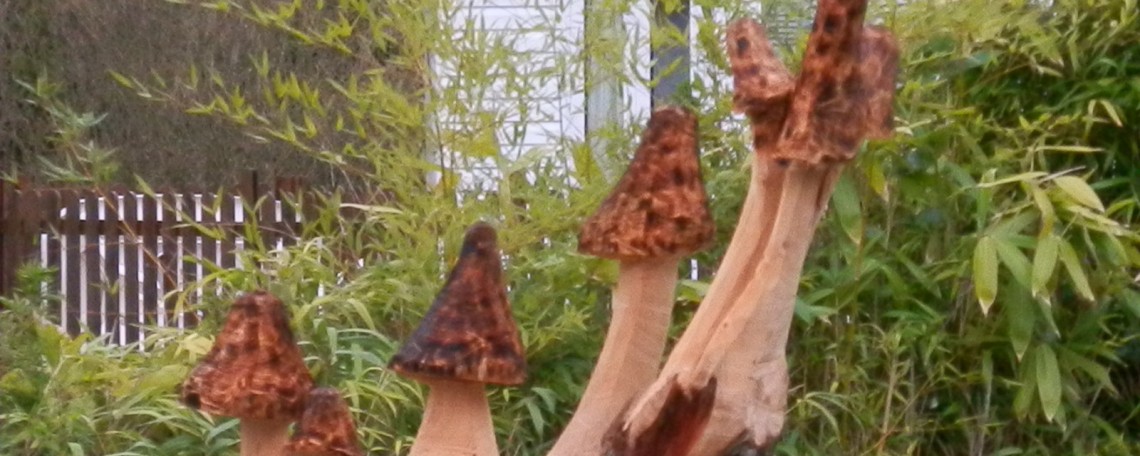 Sculpture de champignons  à la tronçonneuse